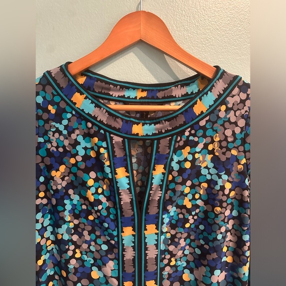 BCBG Max Azria Blue Dot Shift Dress Size Small 3/4 Sleeve Knew Length Black - Picture 5 of 11